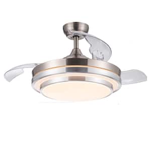 42 in. Indoor Integrated LED Brushed Nickel Retractable Energy Guide Ceiling Fan with Light Kit, Remote Control/ Timer