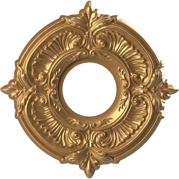 Ekena Millwork 10" O.D. x 3-1/2" I.D. x 3/4" P Attica Thermoformed PVC Ceiling Medallion (Fits Canopies up to 4-1/8"), Bright Coat Gold