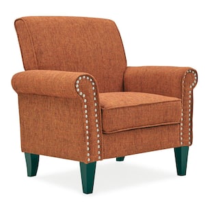 Tapley Orange Tweed Fabric Arm Chair with Nailhead Trim