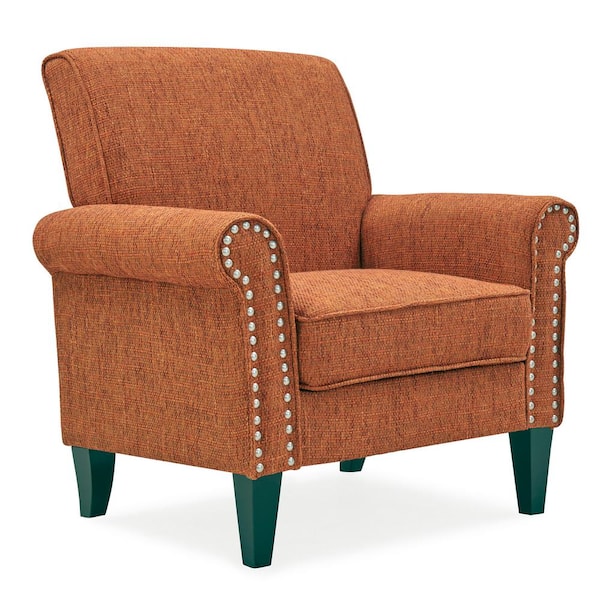 Handy Living Tapley Orange Tweed Fabric Arm Chair with Nailhead Trim