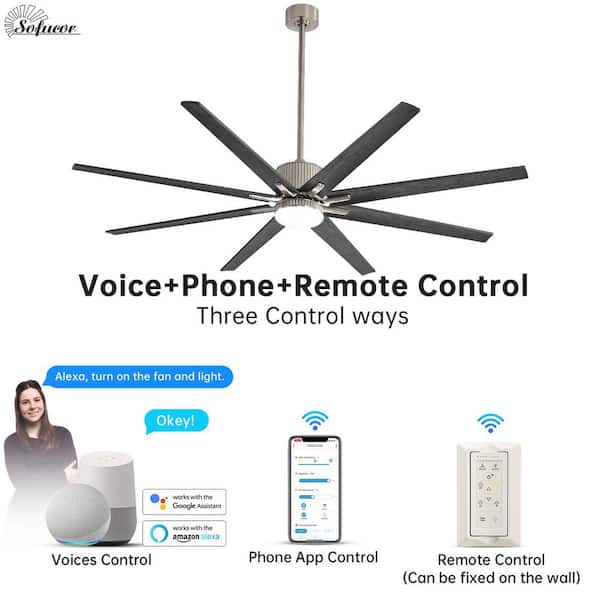 76 in. Indoor/Outdoor Smart Sliver Nickel Standard Downrod Ceiling Fan w/ LED Light Remote 8-Wood Blades Works w/ Phone