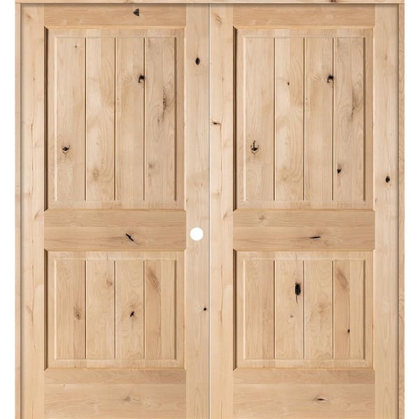 72 in. x 80 in. Rustic Knotty Alder Solid Core Double French Door