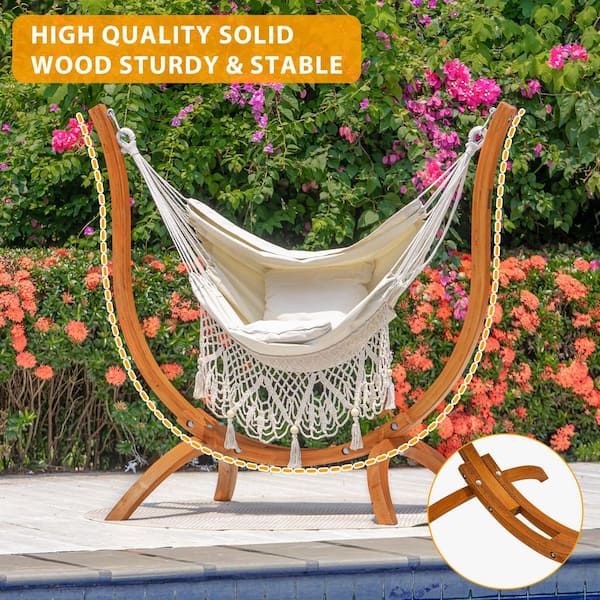 AURA OUTDOOR 60 in. Pine Hardwood Curved Frame Swing Chair Hammock