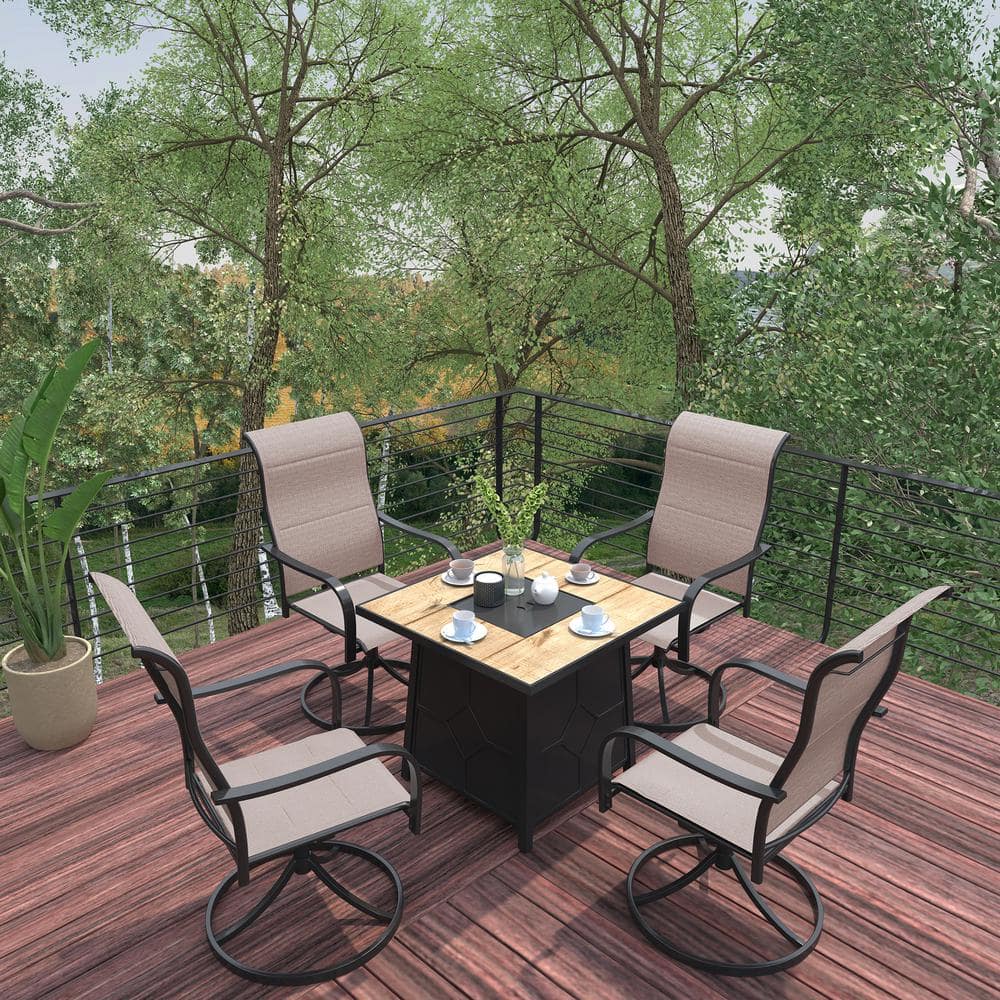 Black 5-Piece Metal Outdoor Patio Fire Pit Seating Set 28 in. Square with B