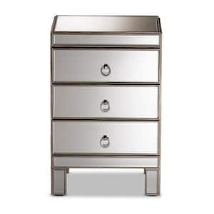 Baxton Studio Chevron 3 Drawer Silver Mirrored Nightstand 28862