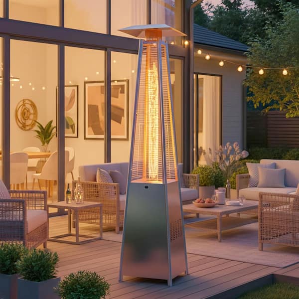 50,000 BTU Stainless Steel Heat-Focusing Propane Standing Patio Heater with Wheels
