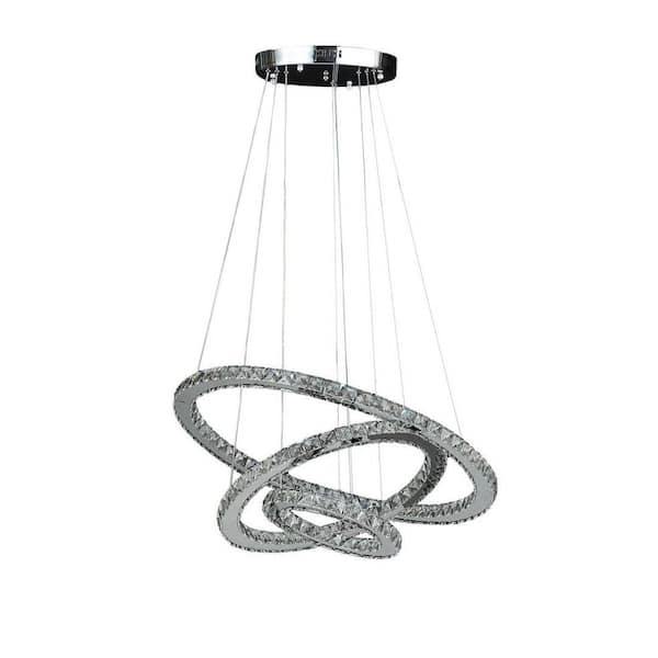 3 Light Silver No Decorative Accents Crystal Circle Chandelier for Living Room with Integrated LED Bulbs Included
