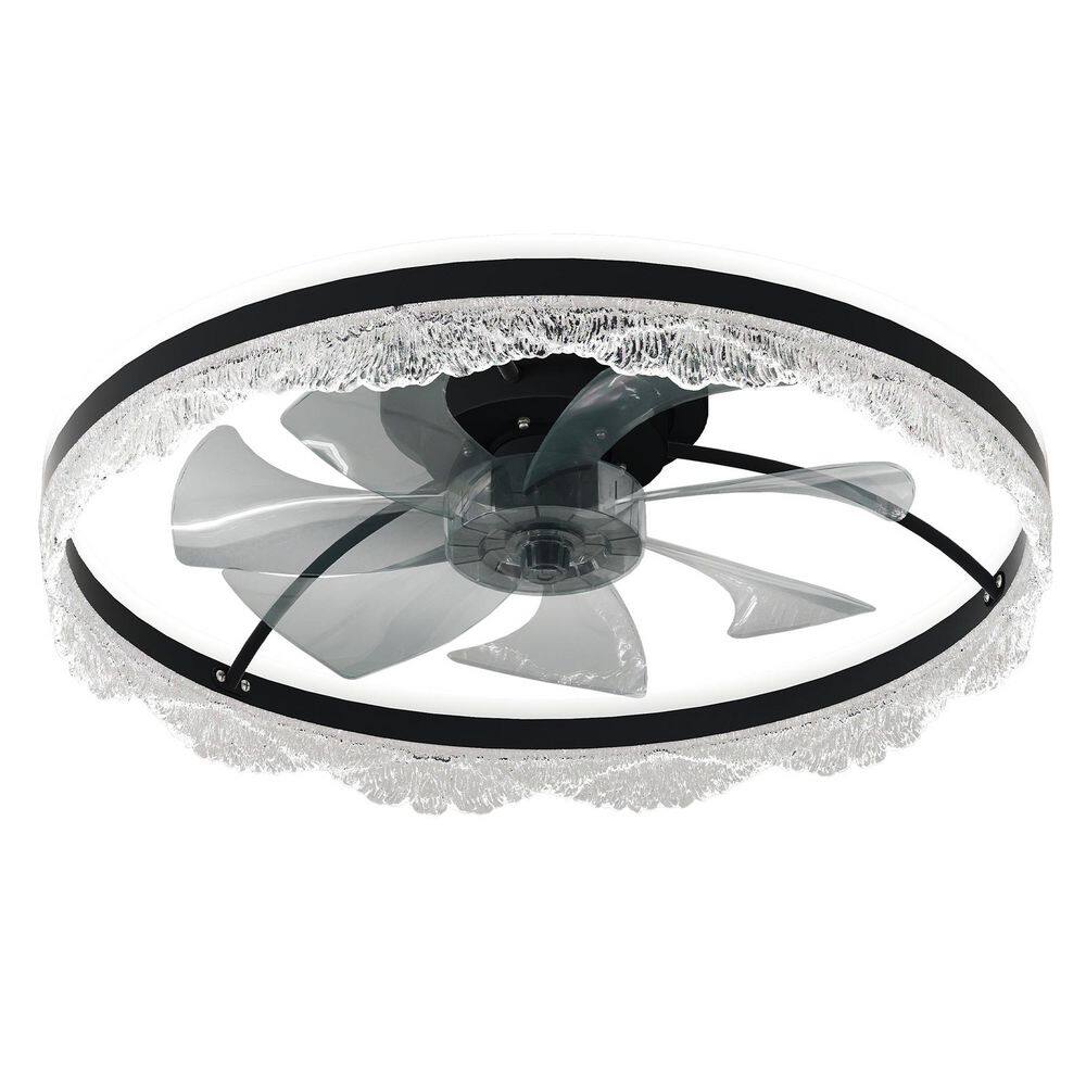 24 in. Indoor Ceiling Fan Flush Mount Reversible Fan with Ice-like Ring Lampshade, APP control and Gray Blade price history on PriceWatchPro