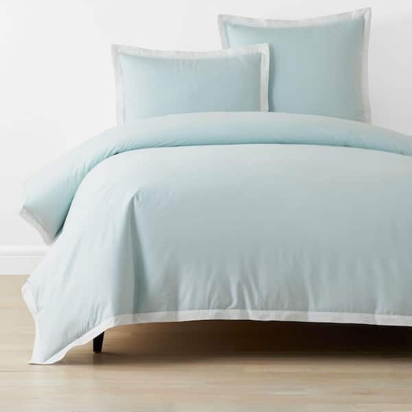 The Company Store Company Cotton Pale Blue Solid Border Trim Full Cotton Percale Duvet Cover