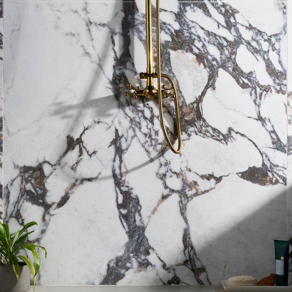 Signature 48x48 White Marble Look Satin Porcelain Tile