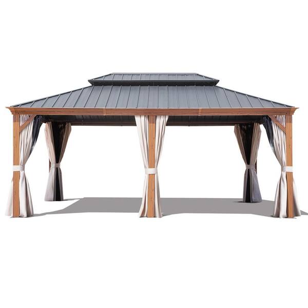 12 ft. x 18 ft. Aluminum Outdoor Double Galvanized Steel Roof Gazebo with Ceiling Hook, Mosquito Netting and Curtains