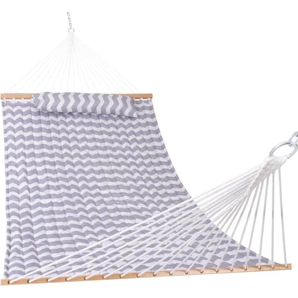 Unbranded 12 ft. Quilted Fabric Hammock with Pillow, Double 2 Person Hammock( Chevron-gray)