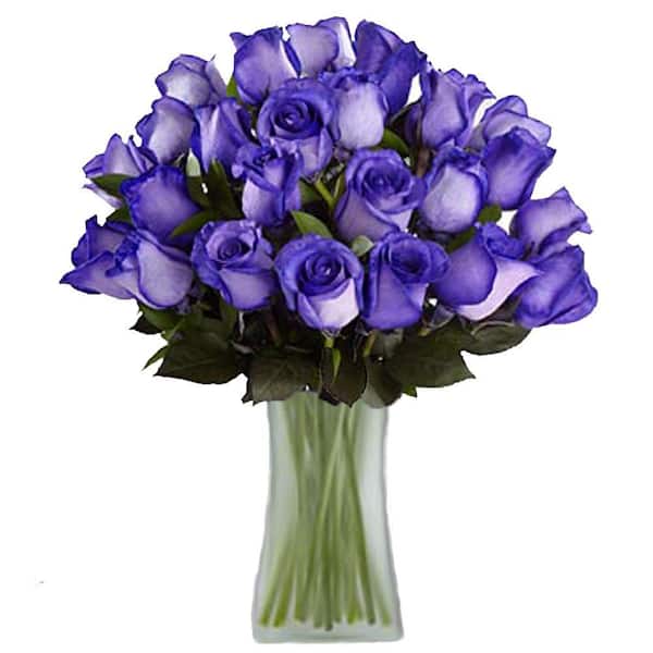 The Ultimate Bouquet Gorgeous Deep Purple Rose Bouquet in Clear Vase (24 Stem) Overnight Shipping Included