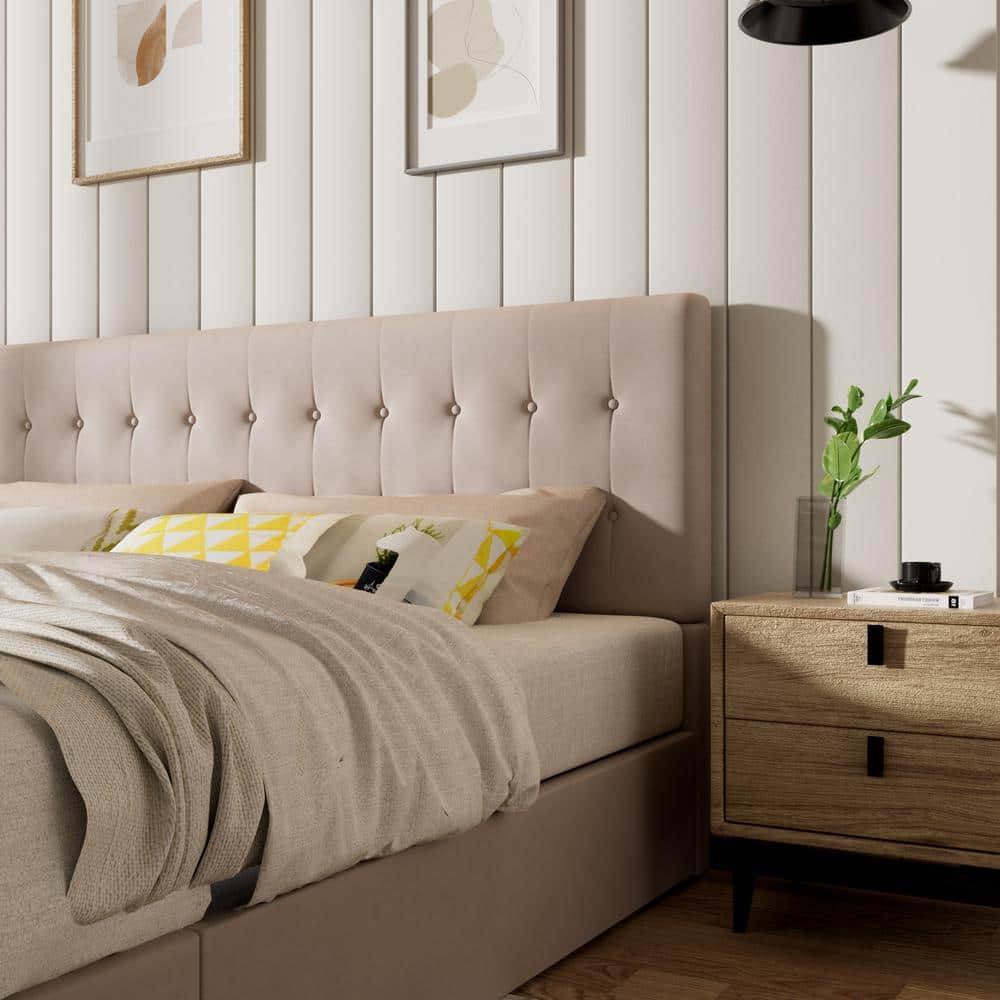 Black Frame Queen Size Upholstered Platform Bed with Lift-up Storage Supported by Metal and Wooden Slats - thumbnail 5