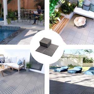 12 in. x 12 in. Solid Wood Floor Tile, Waterproof Plastic Base Sitting, Buckle Deck Tile,Striped Gray (30-Pack)