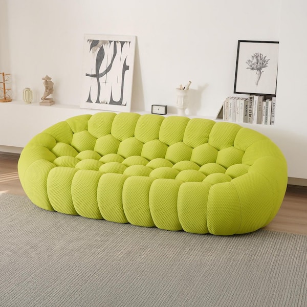 J&E Home 98.43 in. Flared Arm Polyester Curved Large 3 Seater Bubble Sofa in lime For Living Room Apartment Couch