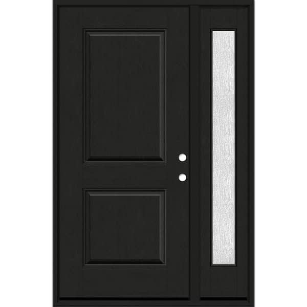Steves & Sons Regency 53 in. x 80 in. 2P Squaretop LHIS Onyx Stain Mahogany Fiberglass Prehung Front Door with Rain 14 in. SL 6-9/16