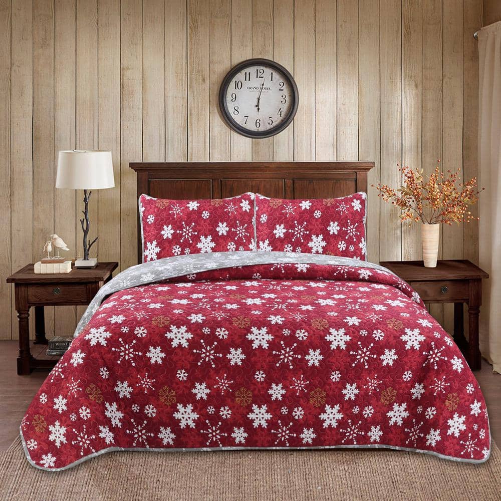 Red Christmas Snowflake Bedding Set Duvet Cover Flat Quilt Cover 220 x 240  Sheets: 230 x 250 Pillowcase: 48 x 74 x 2