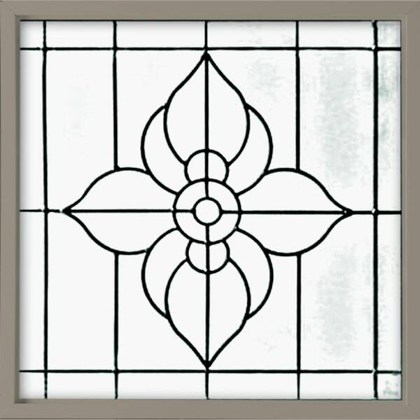 Hy-Lite 25 in. x 25 in. Decorative Glass Fixed Vinyl Window Spring Flower Glass, Nickel Caming in Driftwood
