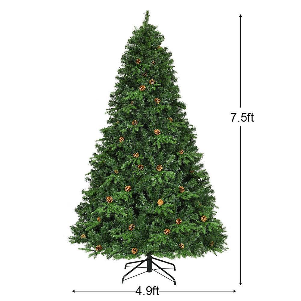 7.5ft Green Pre-lit Artificial Christmas Tree with Pine Cones