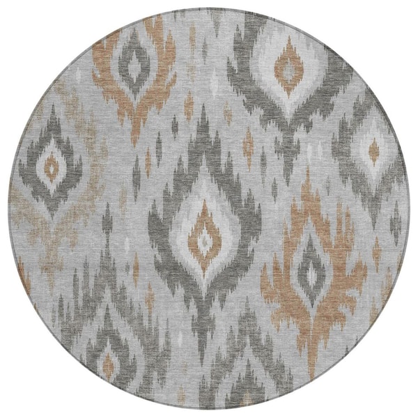 Chantille Machine Washable Indoor/Outdoor Abstract ACN3073 Gray 8 ft. x 8 ft. Round Rug