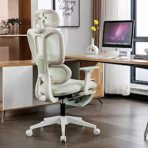 Nylon Mesh Swivel Office Chair Computer Chair Desk Chair with 4D Adjustable Armrests and Retractable Ottoman in Green