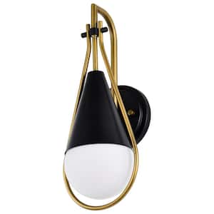 Admiral 6.5 in. 1-Light Matte Black Wall Sconce with White Opal Glass Shade