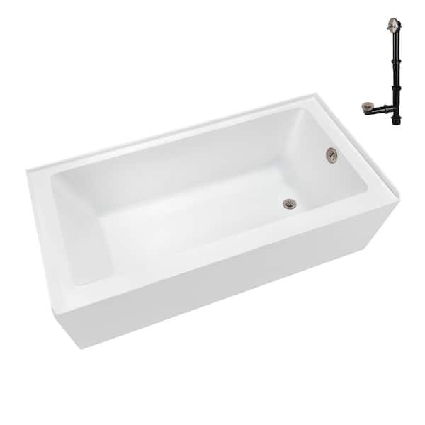 60 in. x 32 in. Soaking Acrylic Alcove Bathtub with Right Drain in Glossy White, External Drain in Brushed Nickel