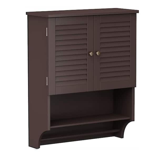Cubilan 23.6 in. W x 8.9 in. D x 29.3 in. H  Bathroom Storage Wall Cabinet with Adjustable Shelves and Towels Bar in Espresso