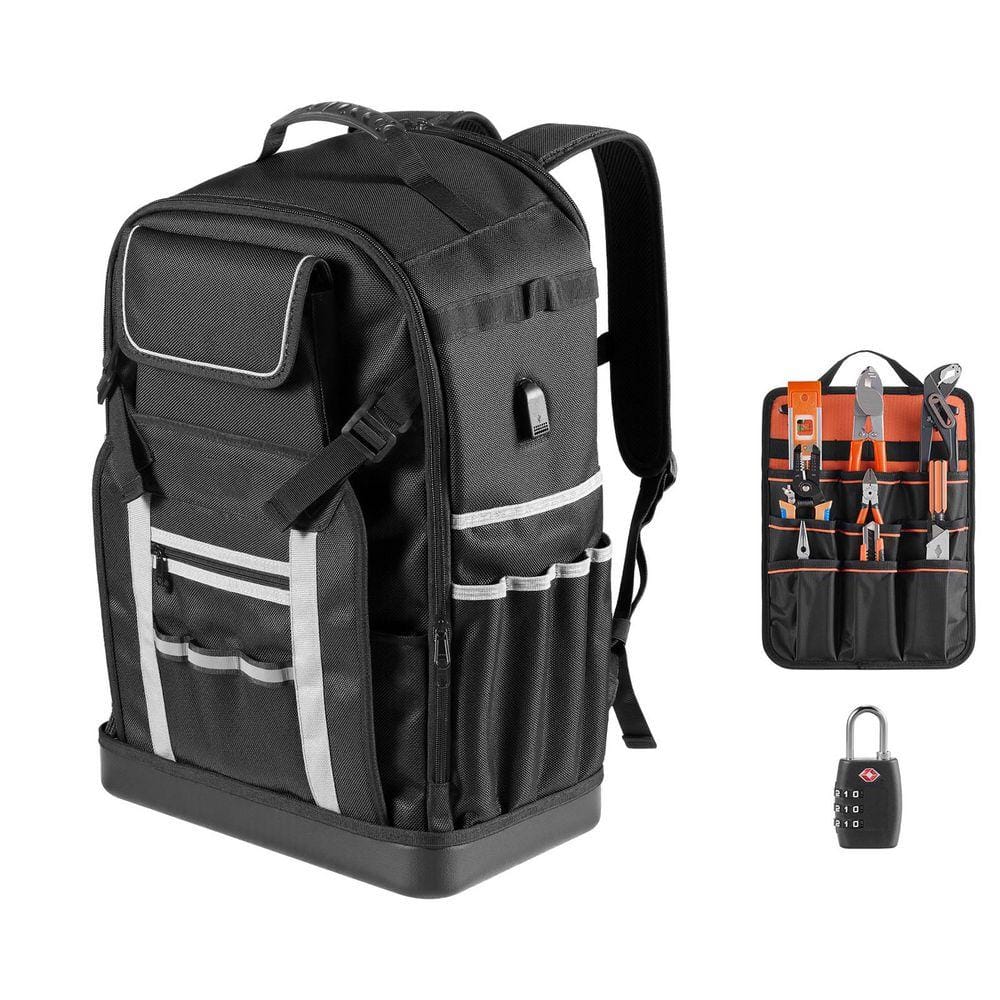 VEVOR Tool Backpack, 56 Pockets, Heavy-duty Tools Storage Organizer Bags with Molded Base, Electrician Jobsite Backpack