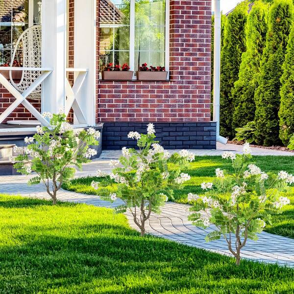 Gymax 2 Pack 3.25 ft. Artificial Locust Flower Trees w/Ground