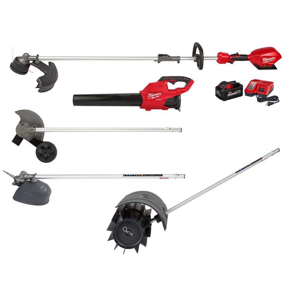 Milwaukee M18 FUEL 18-Volt Lith-Ion Brushless Cordless Electric String Trimmer/Blower Combo Kit w/Brush, Broom, Edger (5-Tool) -  3000-384018