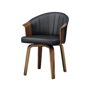 Iya Black Faux Leather Swivel Arm Chair with Wood Frame