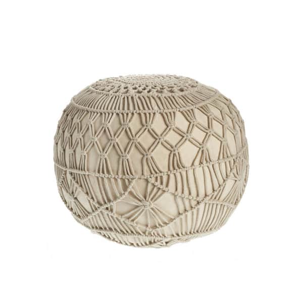 HomeRoots Amelia Cream Cotton Round Accent Ottoman