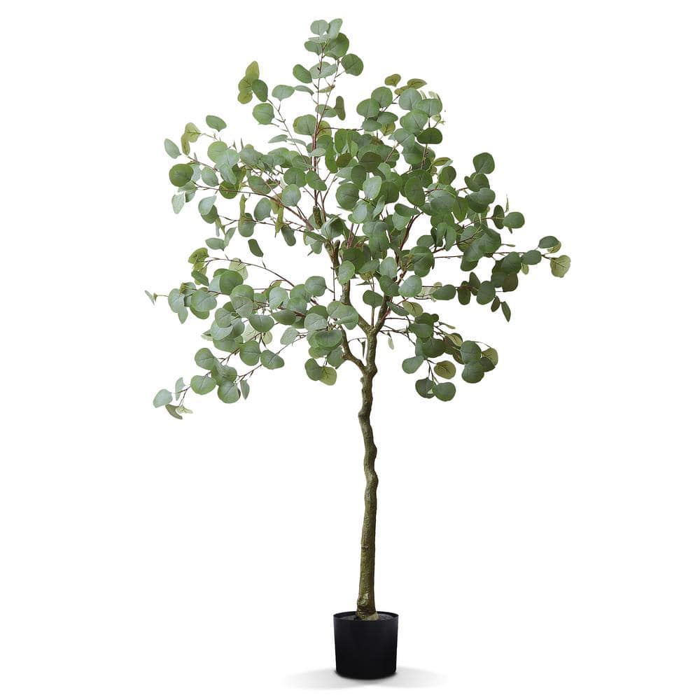 FOREVER LEAF 64 in. Green Artificial Eucalyptus Tree with Black Pot ...