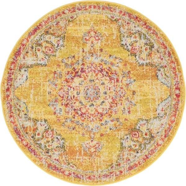 Penrose Alexis Gold 3 ft. 3 in. x 3 ft. 3 in. Round Rug