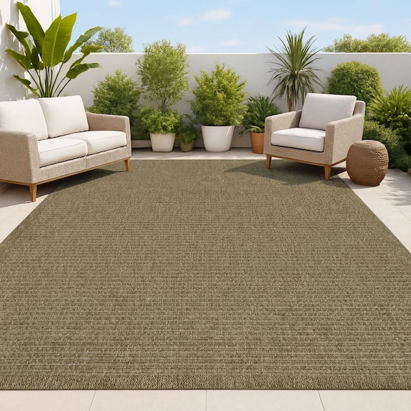 Maxine Easy Jute Contemporary Border Boho Fine Rib Weave Natural 8 ft. x 10 ft. Indoor/Outdoor Area Rug