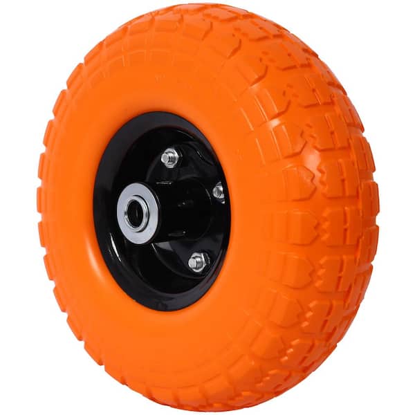 Flynama 4.10/3.50-4 in., 10 in. Diameter, 5/8 in. Axle Hole, 2.2 in. Heavy Duty Explosion Proof PU Foam Tire in Orange