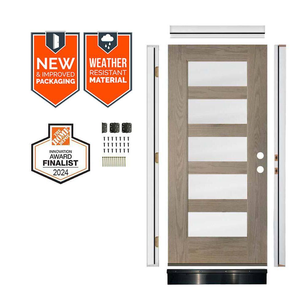 DIY 36 in. x 79 in. Modern 5 Lite Frosted Glass Left-Hand Leather Stain Fiberglass Front Door Kit w/ Quick Assemble Jamb price history on PriceWatchPro