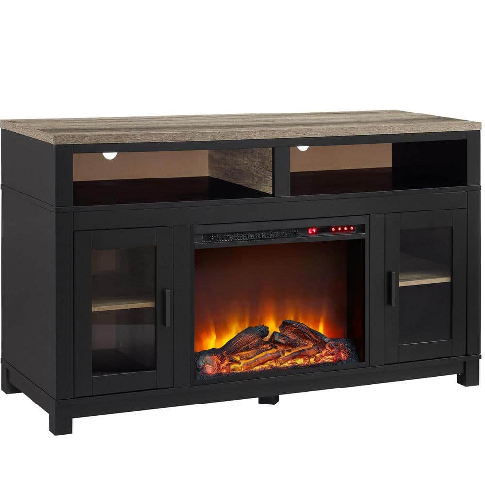 Ameriwood Home Viola 54.1 in Freestanding Electric Fireplace TV Stand for TVs Up to 60 in. W in Black