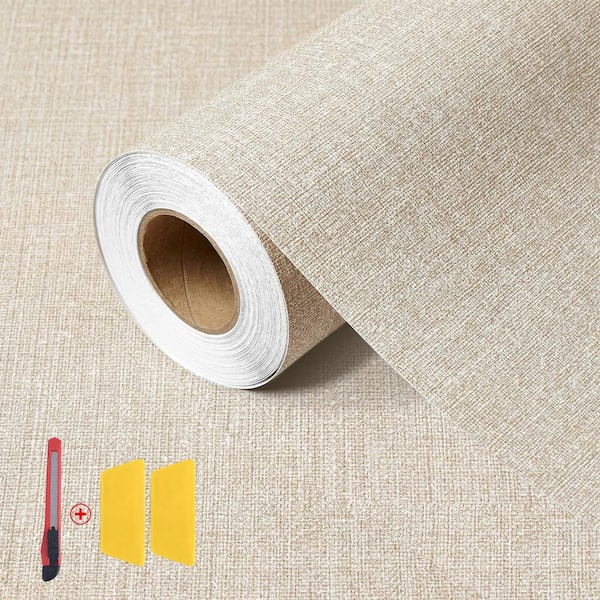 Grasscloth Peel and Stick Wallpaper 15.75 in. x 118.11 in. Linen Contact Paper Self-Adhesive Wallpaper Roll Beige 2-Roll