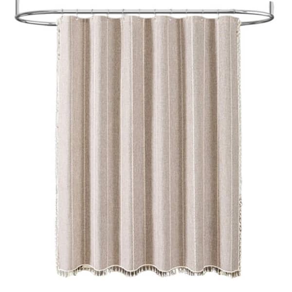 72 in. W x 72 in. L Boho Linen Striped Heavy Duty Fabric Farmhouse Shower Curtain in Taupe with Tassel for Bathroom