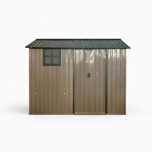 8 ft. W x 6 ft. D Metal Shed with Sliding Door,Window & Vents in Brown (48 sq. ft.)