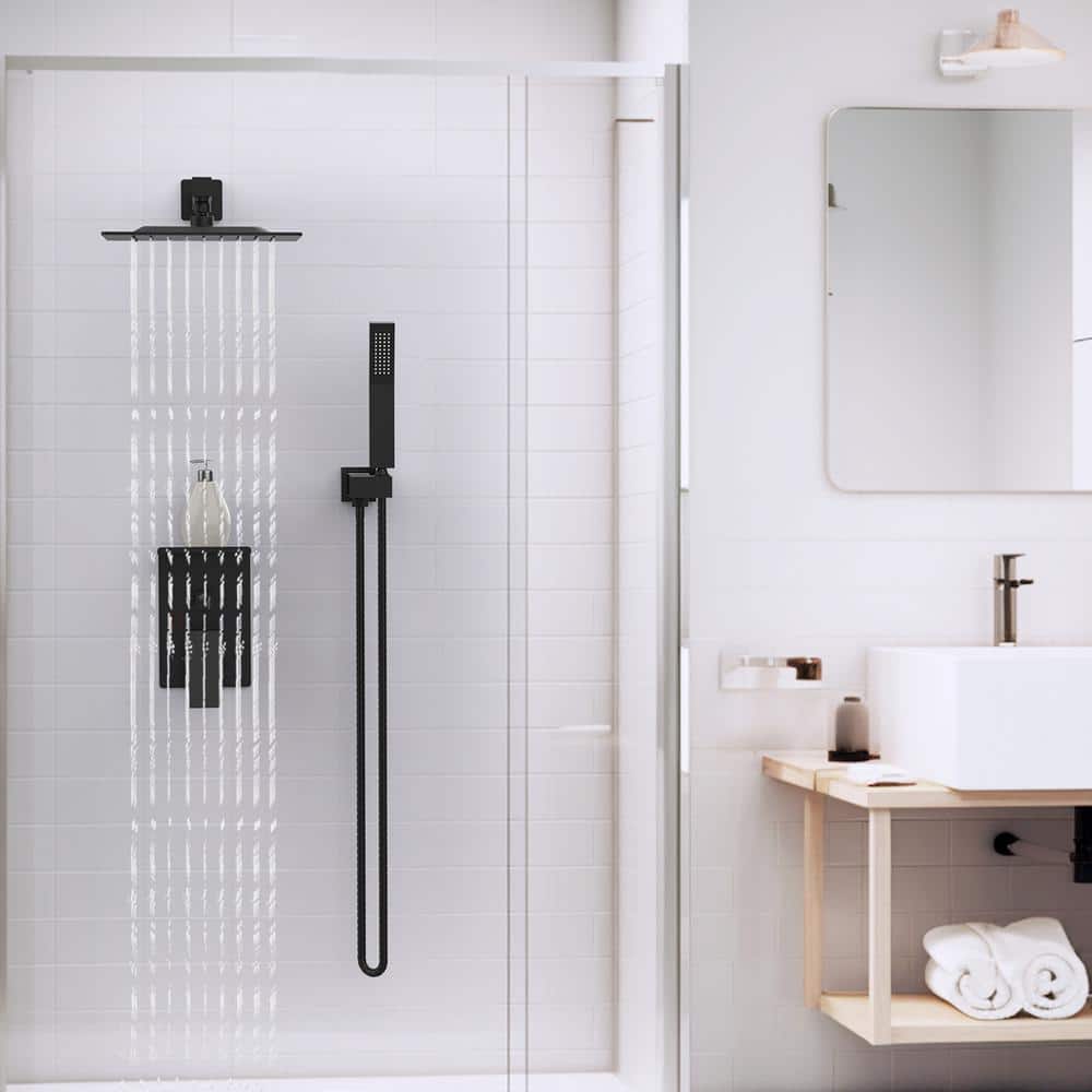 Matte Black Square Dual Rain Shower System with Handheld