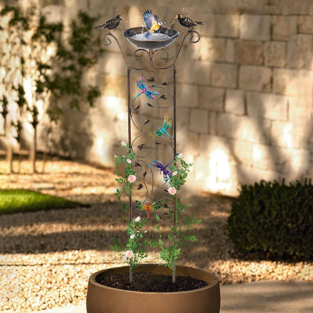 Elegant 40" Bronze Metal Garden Trellis with Bird Bath