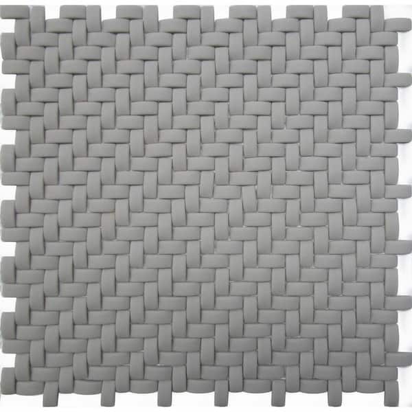 Apollo Tile Gray 4 in. x 5 in. Basketweave Matte Finished Recycled Glass Mosaic Tile Sample (0.13 sq. ft./Piece)