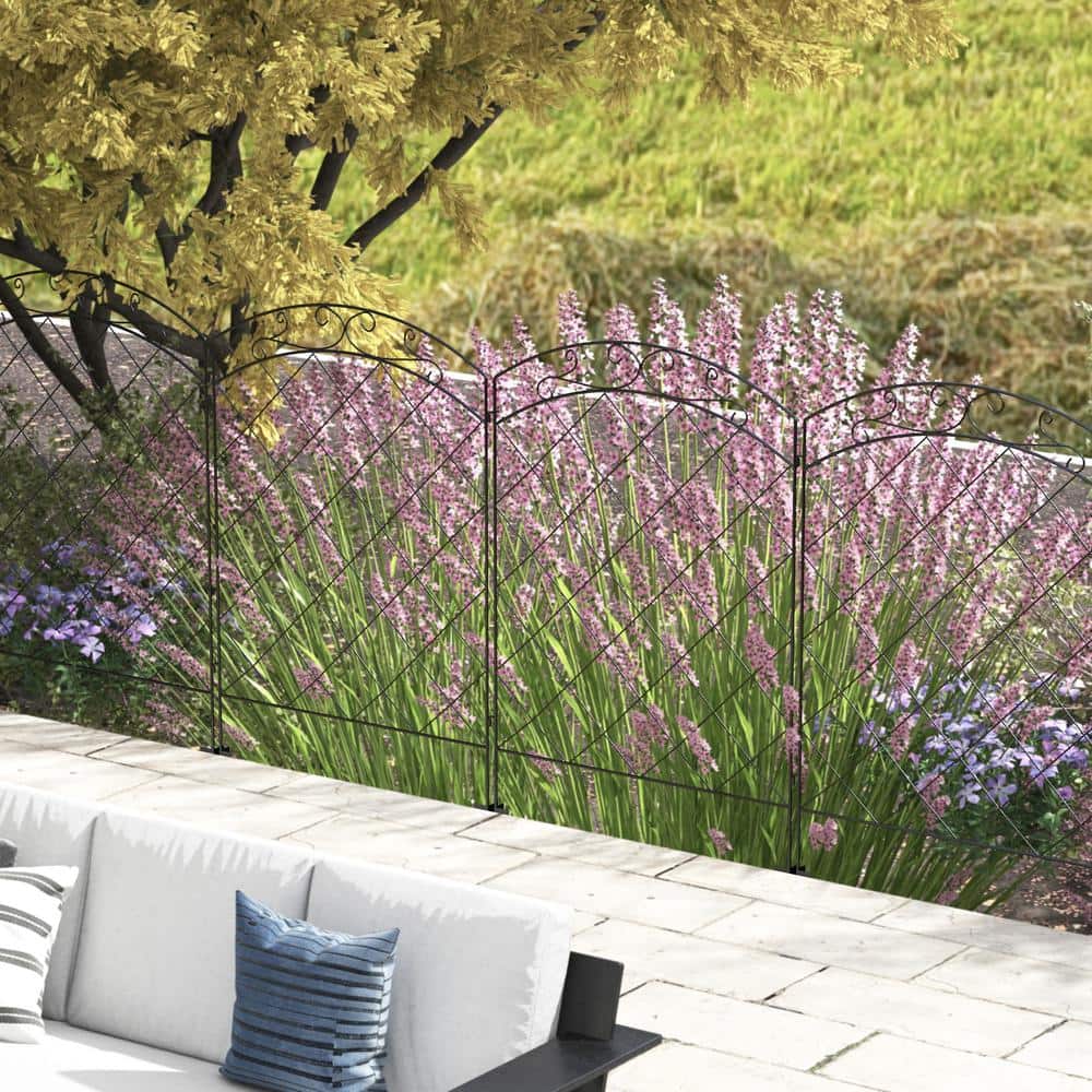 11.4' Black Steel Garden Fence Decorative Border