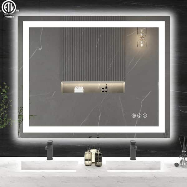Klajowp 40 in. W x 32 in. H Large Rectangular Frameless Anti-Fog LED Light Wall Mounted Bathroom Vanity Mirror in White