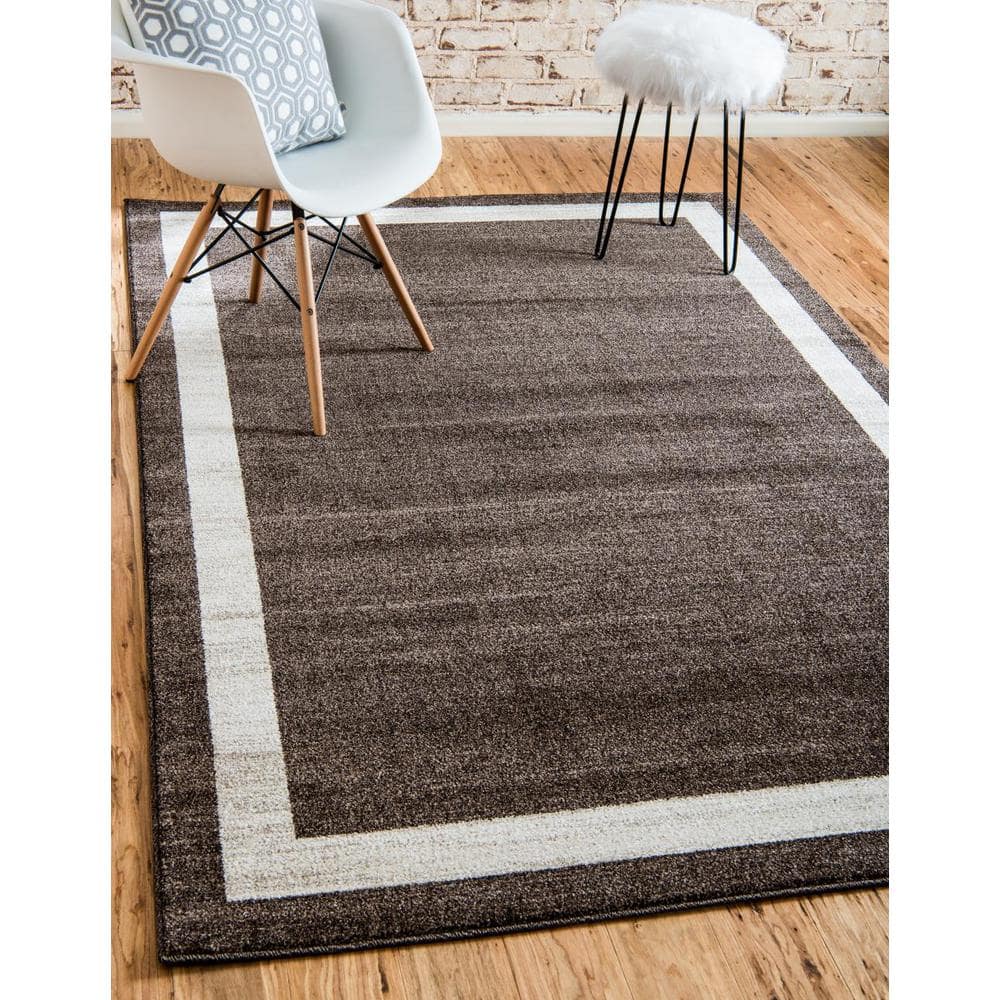 Tufted Brown/Ivory Synthetic Rectangular Easy-Care Rug