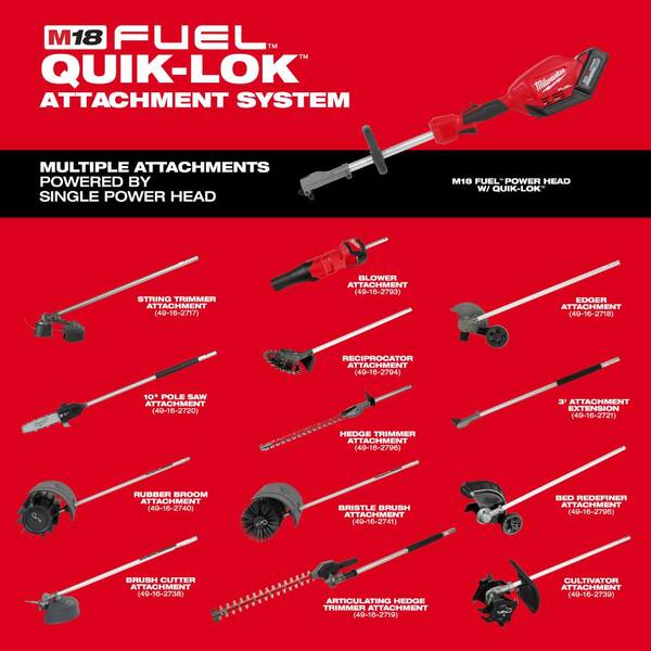 M18 FUEL QUIK-LOK 10 in. Pole Saw Attachment and M18 FUEL QUIK-LOK Bristle Brush Attachment (2-Tool)